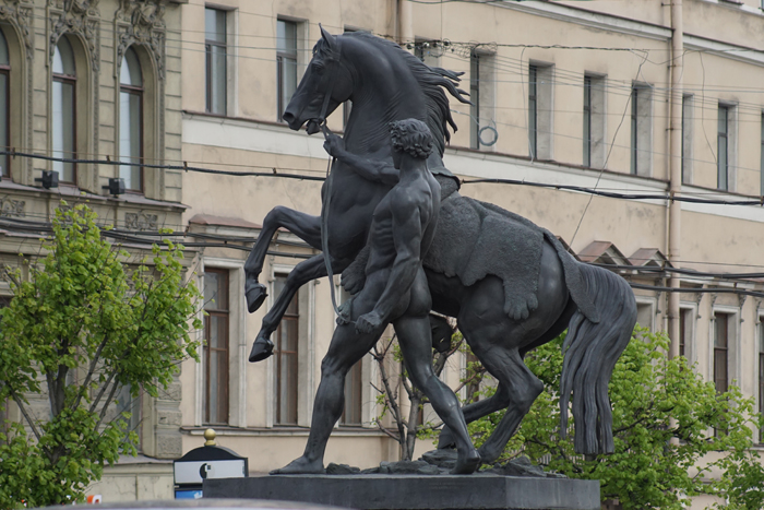 One of the four equestrian statues by Peter Clodt (1850) at Anichkov Bridge, St. Petersburg. By Monika Luft