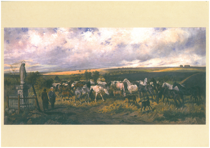 Tabun koni. Stadnina Dionizego Trzeciaka (1879), pocztówka