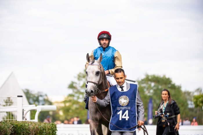 Zwycięzca Nagrody Derby UAE - Haseef pod  dżokejem J.B. Eyquem'em. Fot. Traf Online